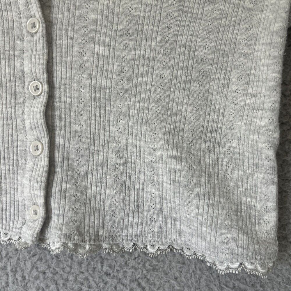 AEROPOSTALE Crop Baby Tee Medium Gray Ruffle Lace Button Up Kidcore Country Top - Picture 5 of 11